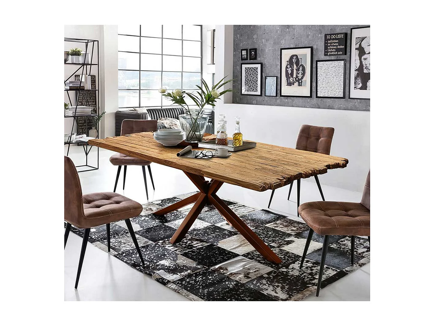 Tisch Recyclingholz in Teak und Braun Spider Gestell