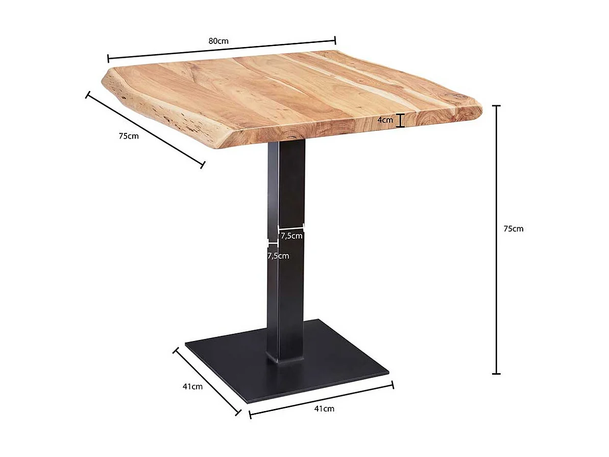 Kleiner Esstisch mit Baumkante Akazie Massivholz und Edelstahl