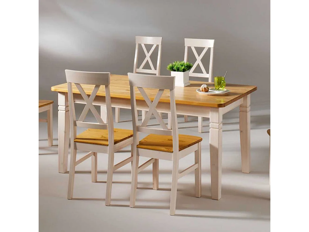 Esszimmertisch in Kieferfarben Weiß Landhausstil
