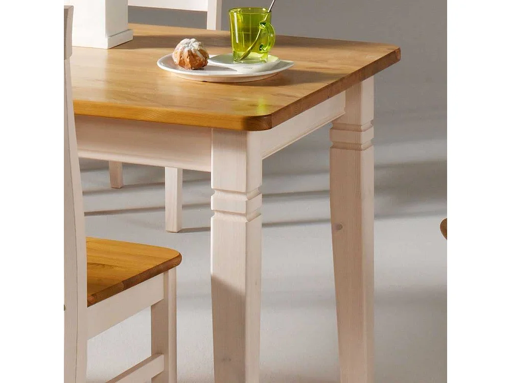 Esszimmertisch in Kieferfarben Weiß Landhausstil