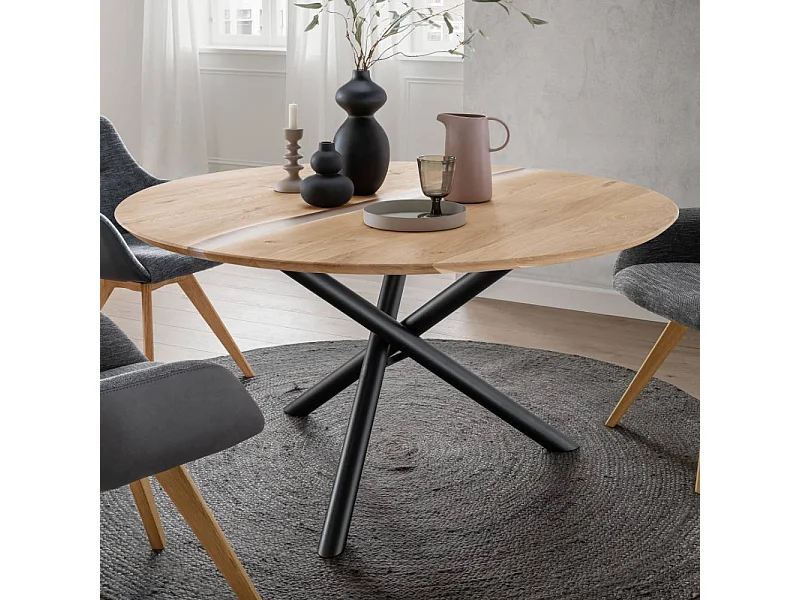 Esstisch Tisch Massivholz mit Dreifußgestell aus Metall