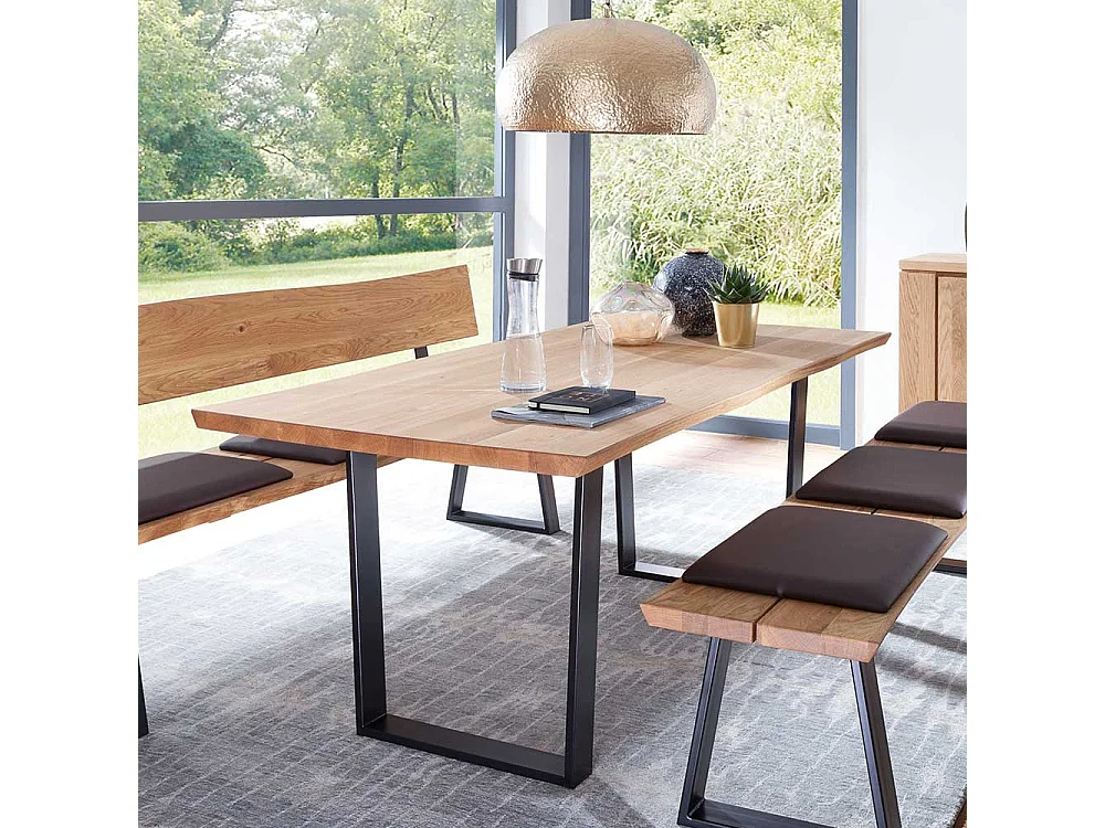 Holztisch Wildeiche geölt Metall Bügelgestell schwarz