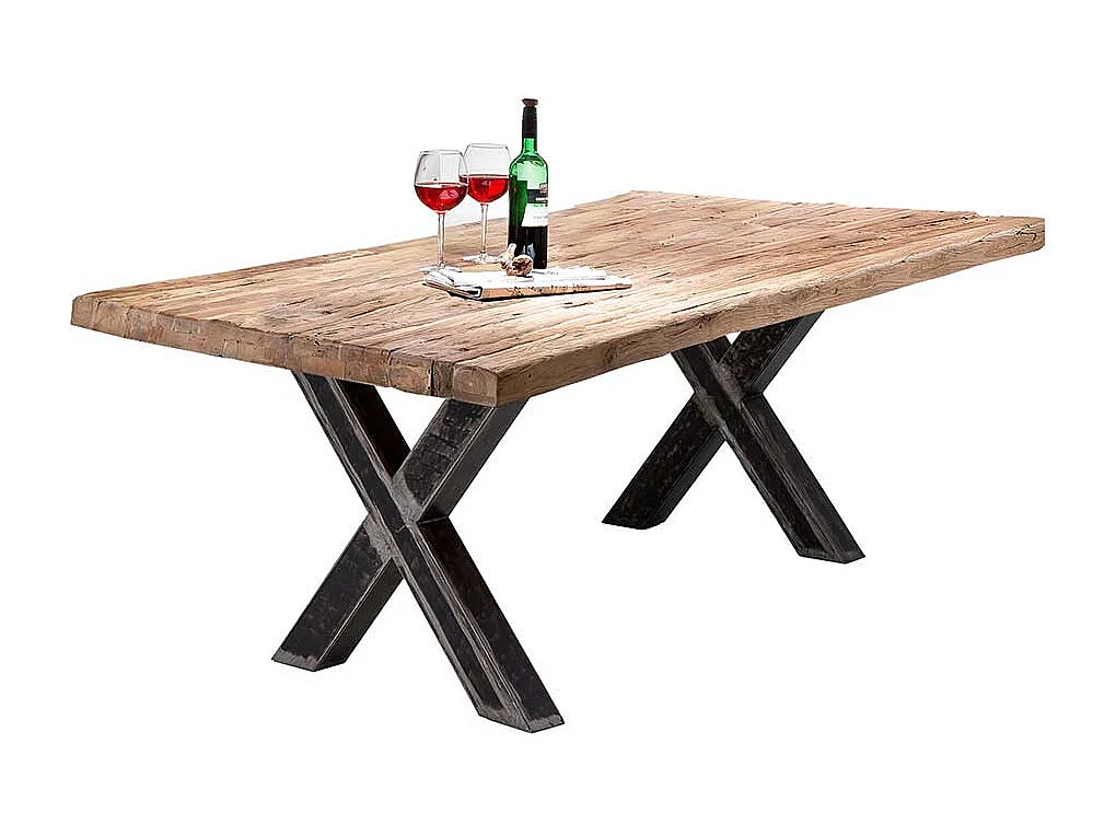 Tisch Esszimmer aus Teak Recyclingholz und Metall upcycling