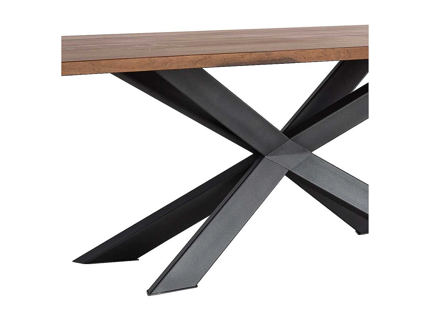 Esstisch aus Nussbaum Massivholz und Eisen X-Fußgestell in Anthrazit