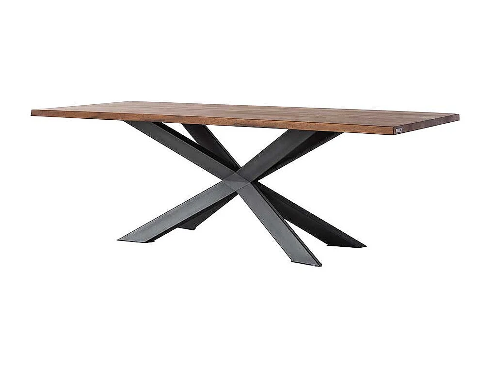 Esstisch aus Nussbaum Massivholz und Eisen X-Fußgestell in Anthrazit