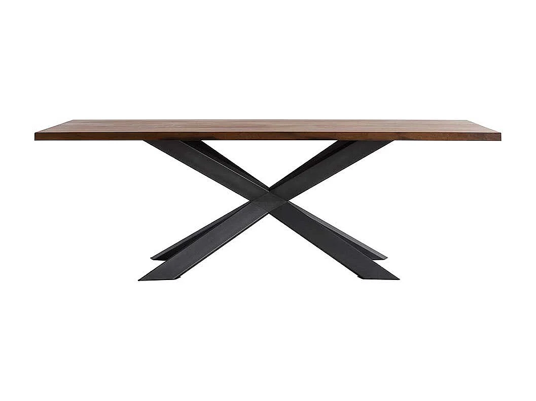 Esstisch aus Nussbaum Massivholz und Eisen X-Fußgestell in Anthrazit