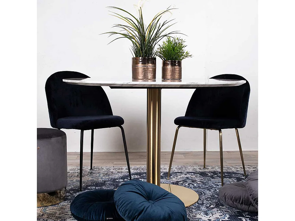 Küchentisch in Hellgrau und Messingfarben rund