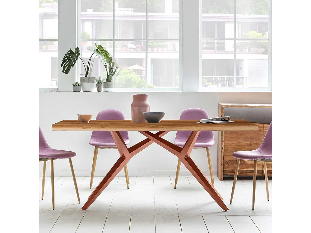 Esszimmer Tisch mit Design Gestell Teakfarben und Braun