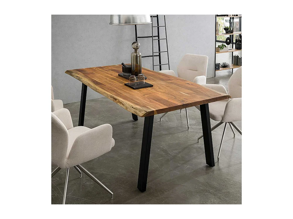 Holztisch massiv aus Akazie und Metall natürlicher Baumkante