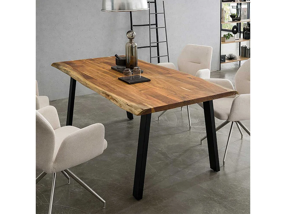 Holztisch massiv aus Akazie und Metall natürlicher Baumkante