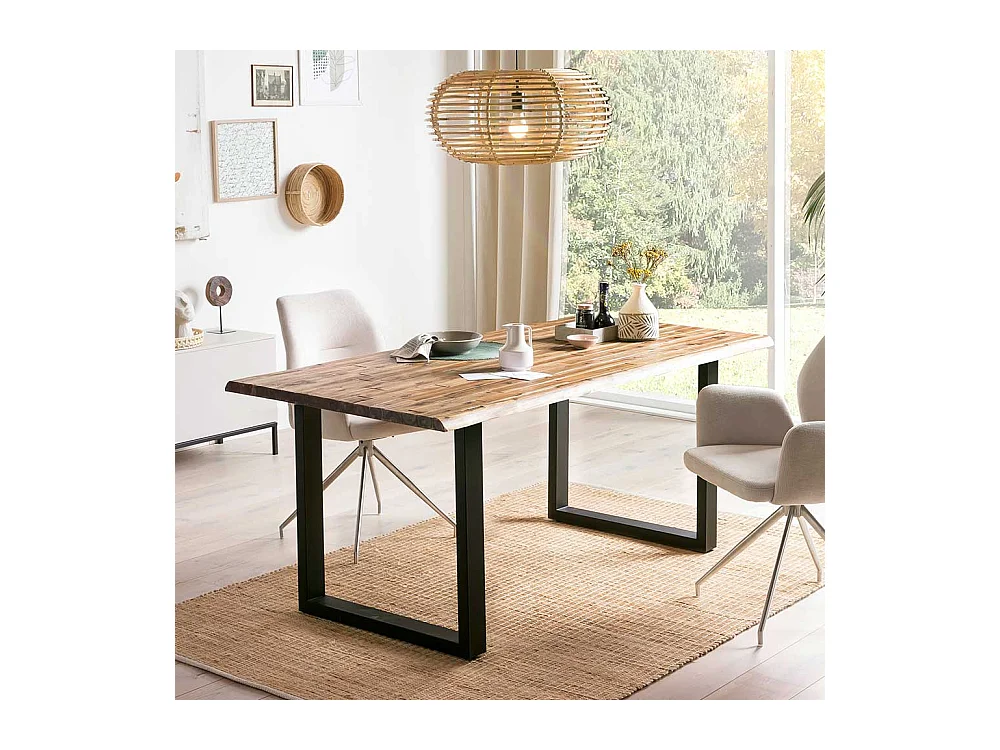 Baumkantentisch Akazie mit Bügelgestell Industry und Loft Stil
