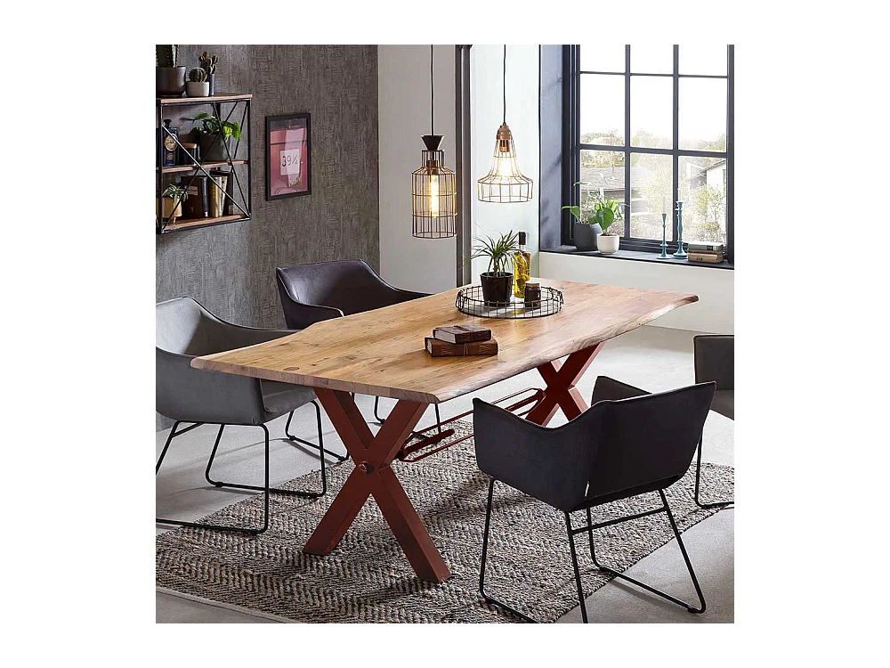 Esstisch mit Baumkante aus Akazie Massivholz Metallgestell