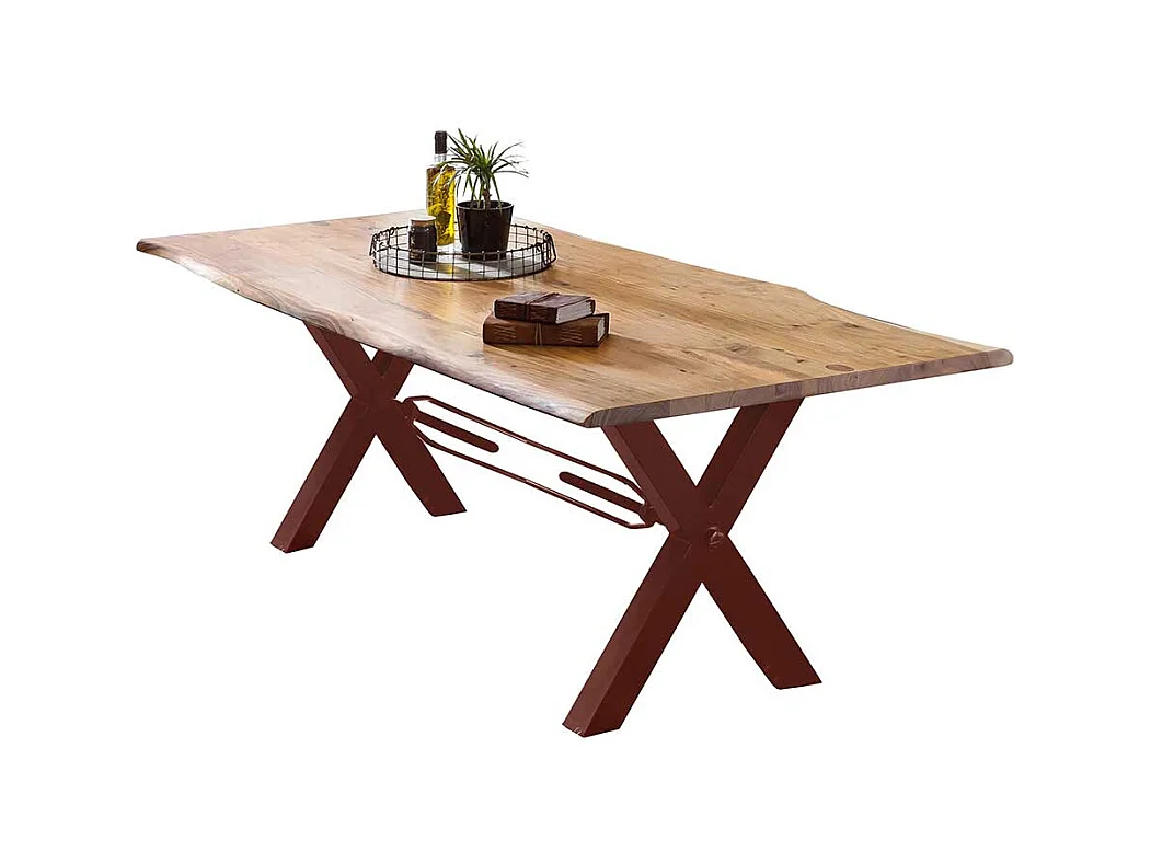 Esstisch mit Baumkante aus Akazie Massivholz Metallgestell