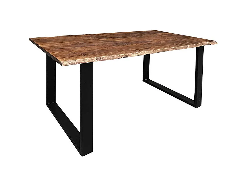 Baumkantentisch aus Akazie Massivholz und Metall Nussbaumfarben