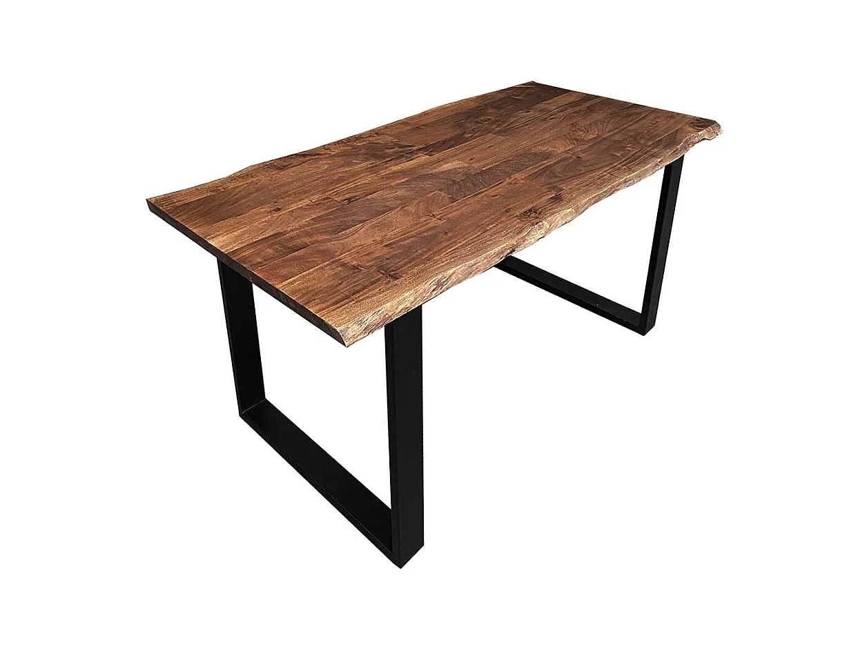 Baumkantentisch aus Akazie Massivholz und Metall Nussbaumfarben