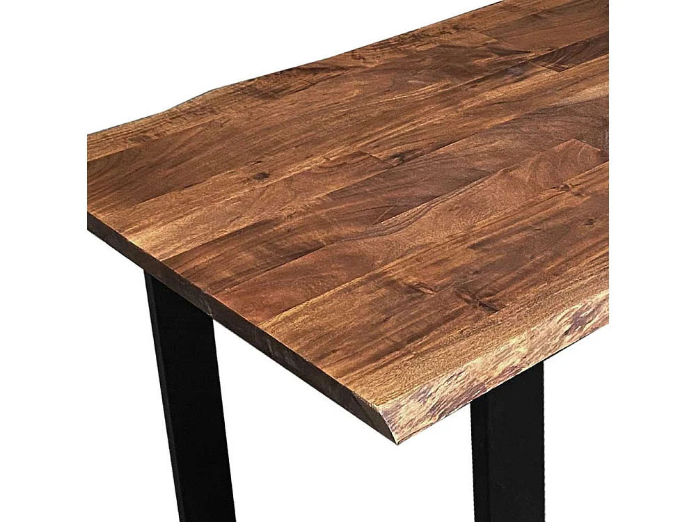 Baumkantentisch aus Akazie Massivholz und Metall Nussbaumfarben