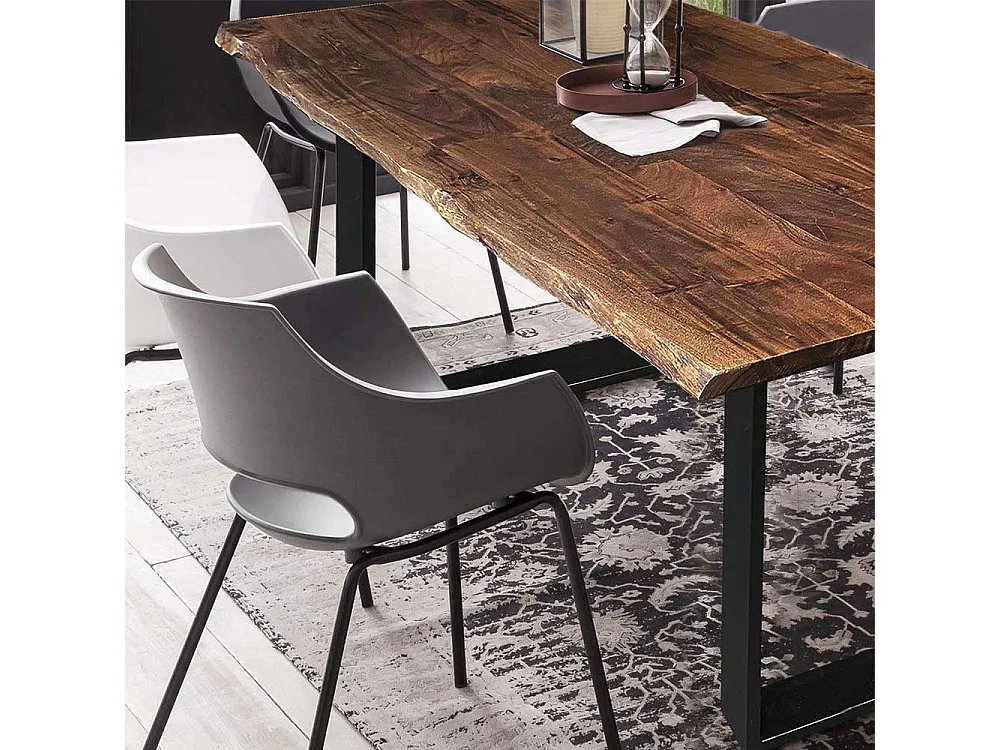 Baumkantentisch aus Akazie Massivholz und Metall Nussbaumfarben