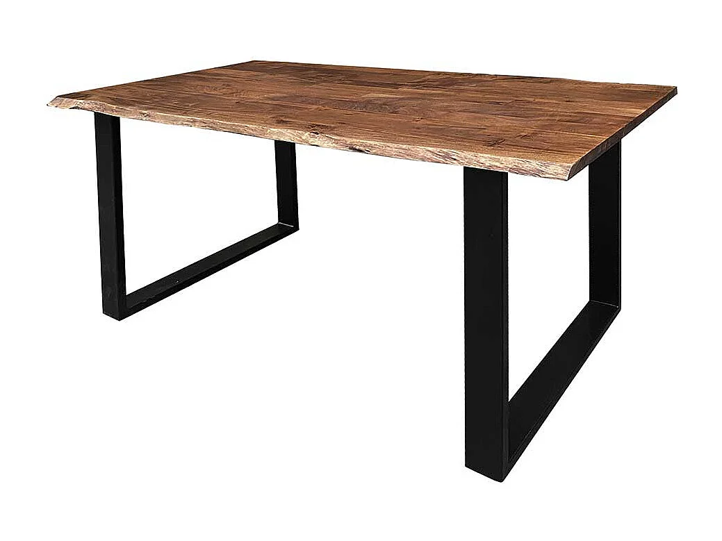 Baumkantentisch aus Akazie Massivholz und Metall Nussbaumfarben