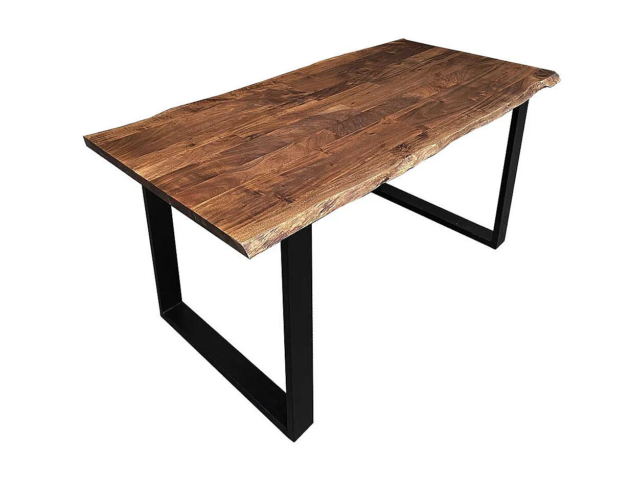 Baumkantentisch aus Akazie Massivholz und Metall Nussbaumfarben