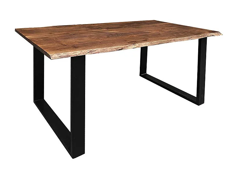 Baumkantentisch aus Akazie Massivholz und Metall Nussbaumfarben