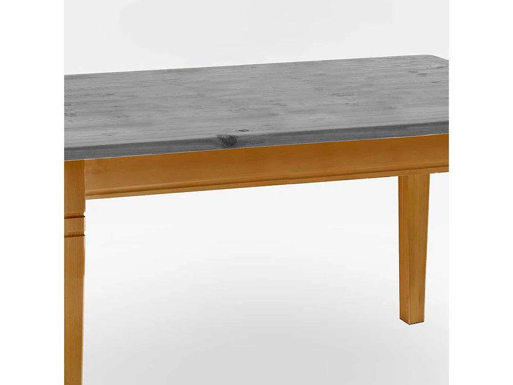 Landhaus Tisch aus Kiefer Massivholz grauer Tischplatte