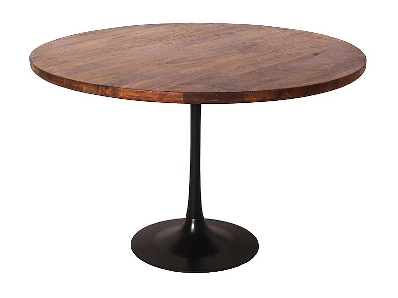 Esszimmertisch aus Mangobaum Massivholz und Stahl rund