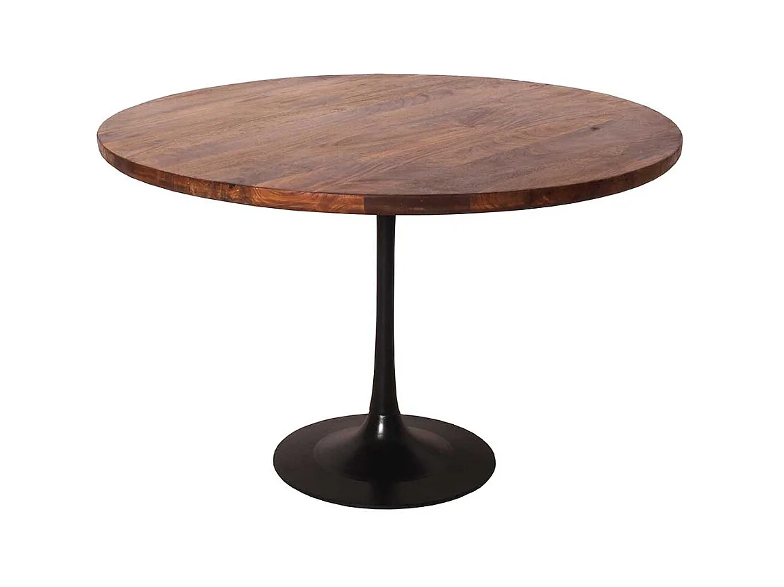 Esszimmertisch aus Mangobaum Massivholz und Stahl rund