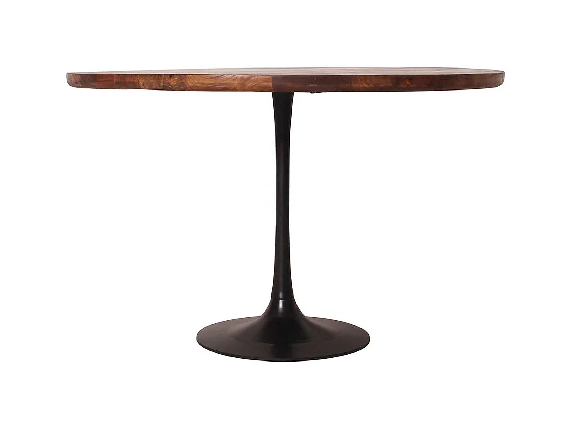 Esszimmertisch aus Mangobaum Massivholz und Stahl rund