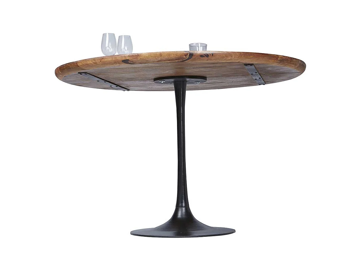 Esszimmertisch aus Mangobaum Massivholz und Stahl rund