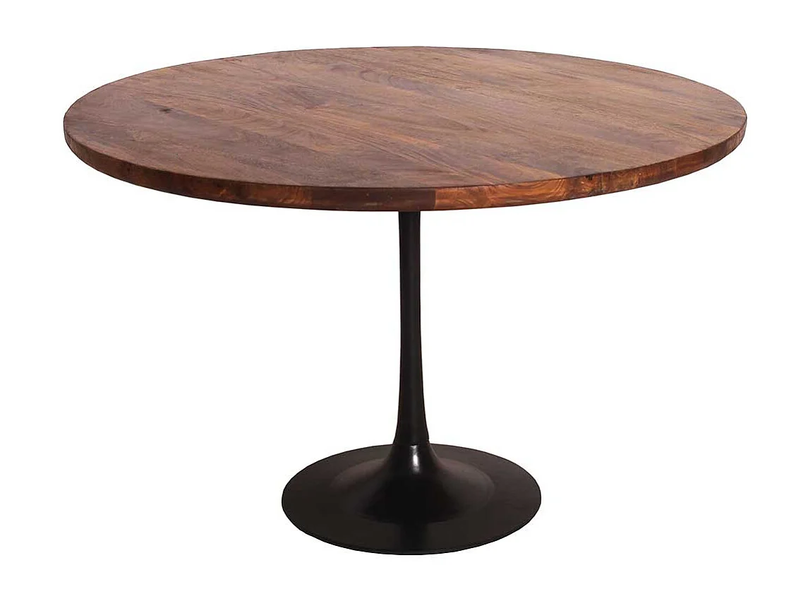 Esszimmertisch aus Mangobaum Massivholz und Stahl rund