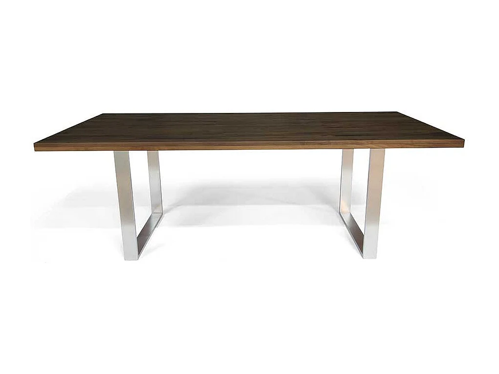 Küchentisch aus Nussbaum Massivholz und Edelstahl 75 cm hoch