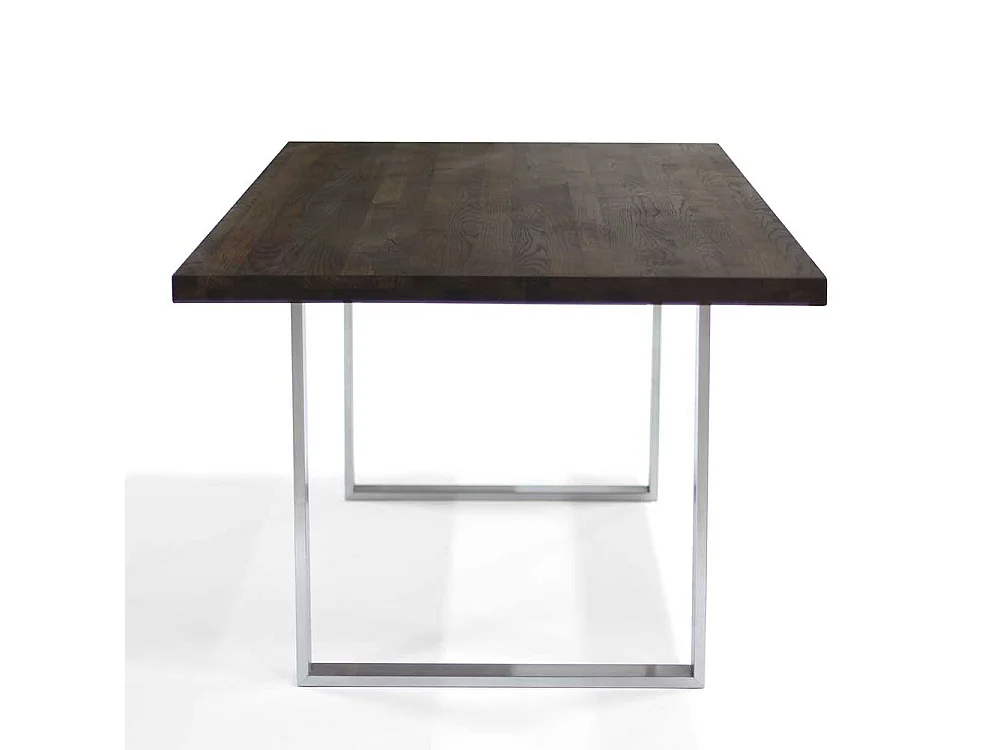 Küchentisch aus Nussbaum Massivholz und Edelstahl 75 cm hoch