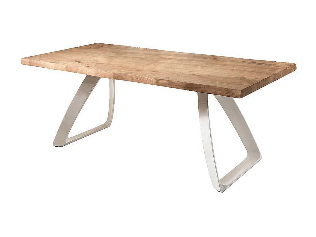 Baumkanten Esstisch aus Eiche Weiß Metall