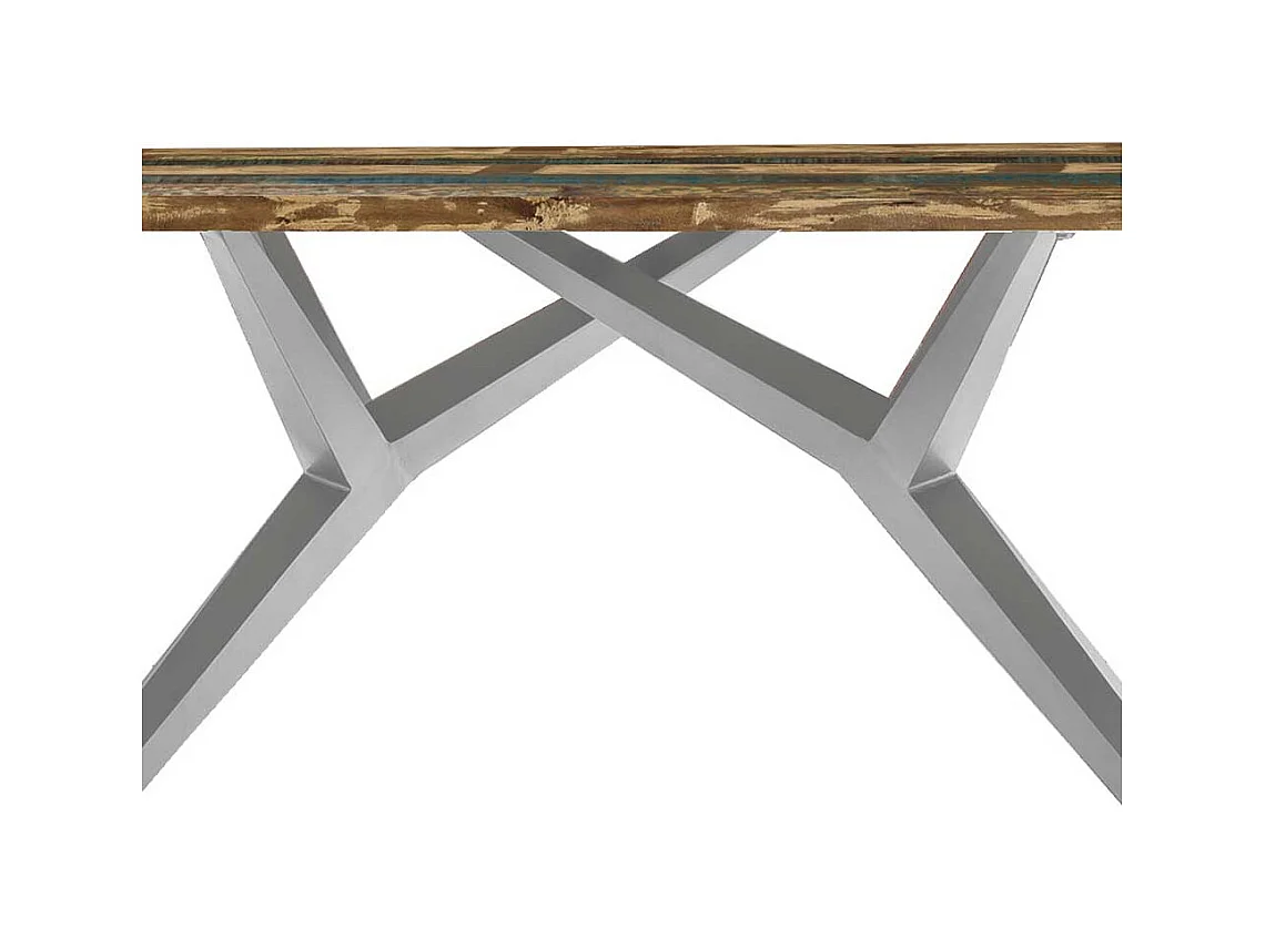 Esstisch aus Recyclingholz Bunt und Antiksilberfarben