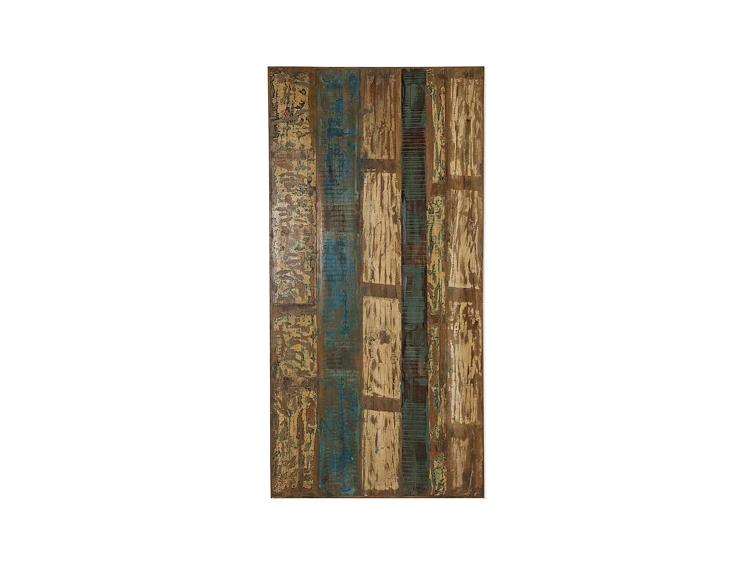 Esstisch aus Recyclingholz Bunt und Antiksilberfarben