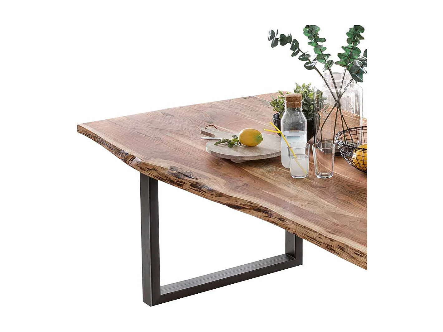 Baumkantentisch aus Akazie Massivholz Eisen