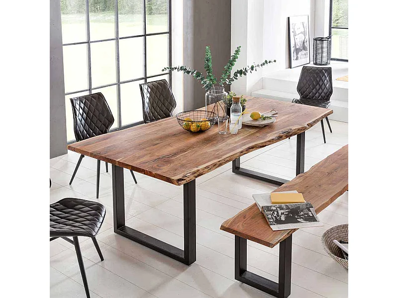 Baumkantentisch aus Akazie Massivholz Eisen