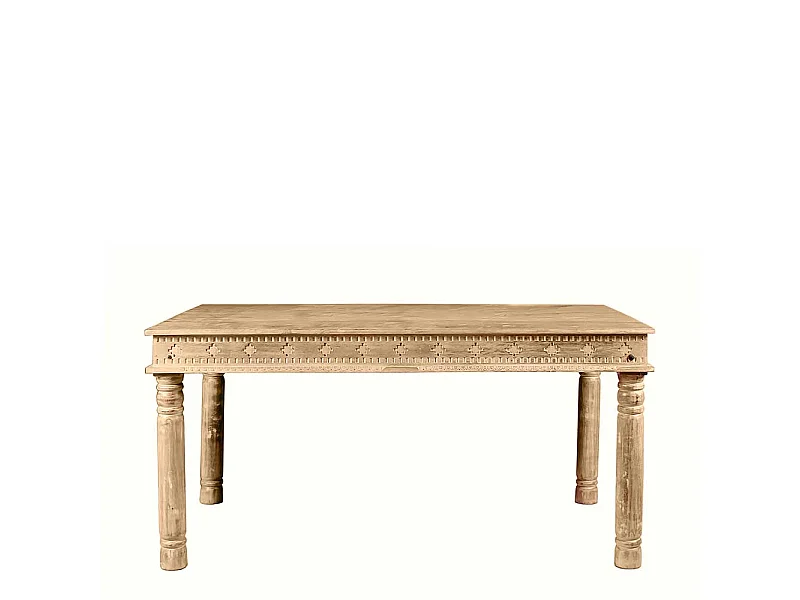 Designertisch aus Mangoholz Sandfarben massiv Schnitzereien versehen