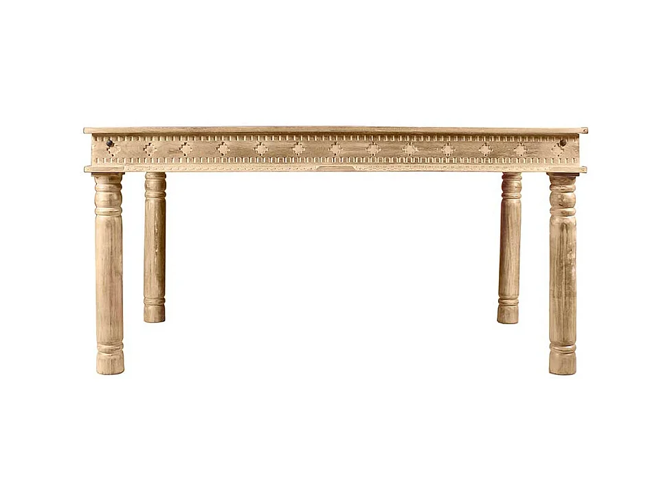 Designertisch aus Mangoholz Sandfarben massiv Schnitzereien versehen