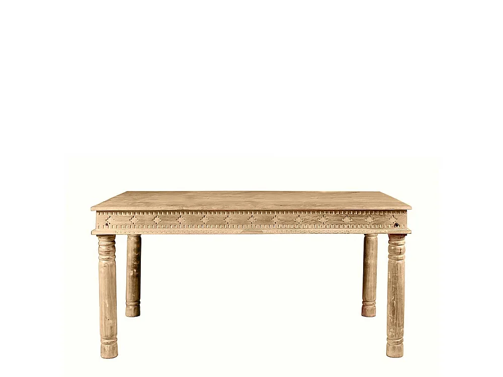 Designertisch aus Mangoholz Sandfarben massiv Schnitzereien versehen