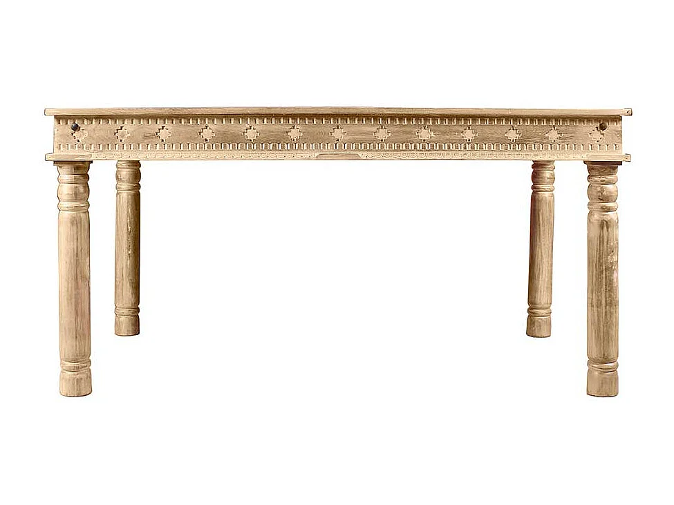 Designertisch aus Mangoholz Sandfarben massiv Schnitzereien versehen