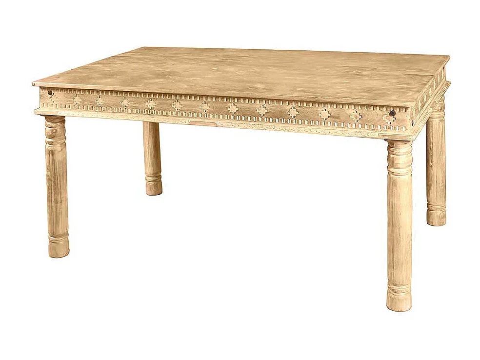 Designertisch aus Mangoholz Sandfarben massiv Schnitzereien versehen