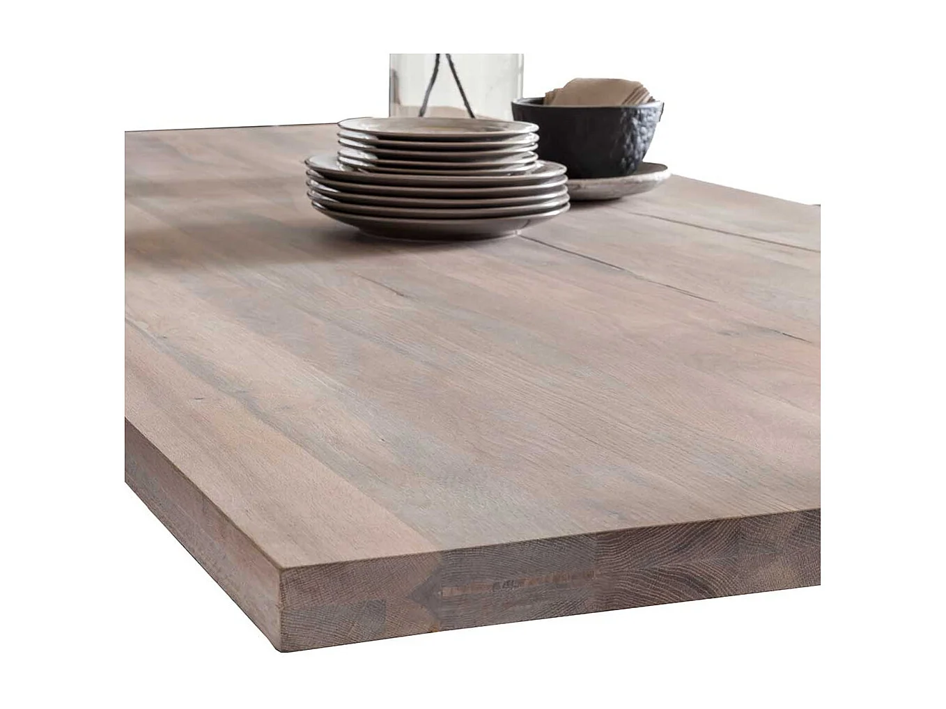 Tisch Massivholz Wildeiche in Holz gekälkt und Schwarz X Füßen