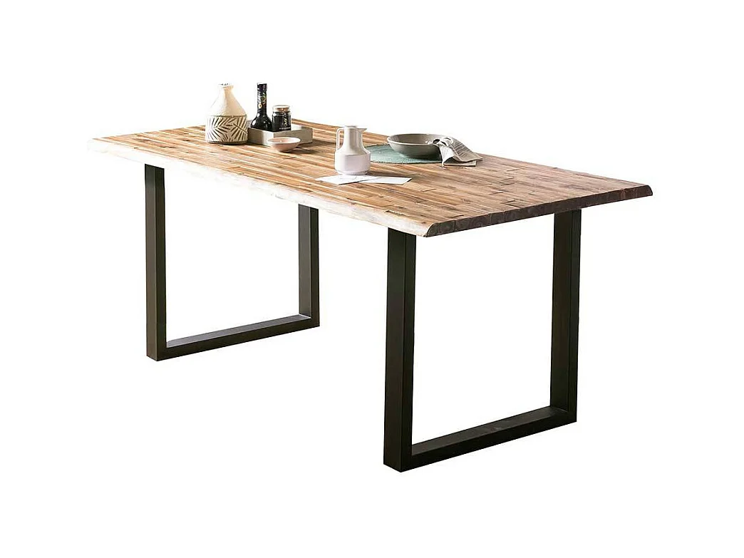 Baumkantentisch Akazie mit Bügelgestell Industry und Loft Stil
