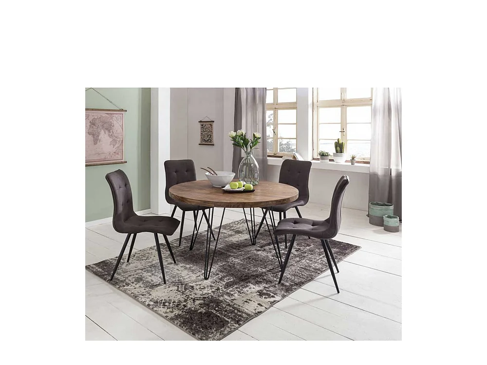 Runder Esstisch aus Sheesham Massivholz Metallgestell