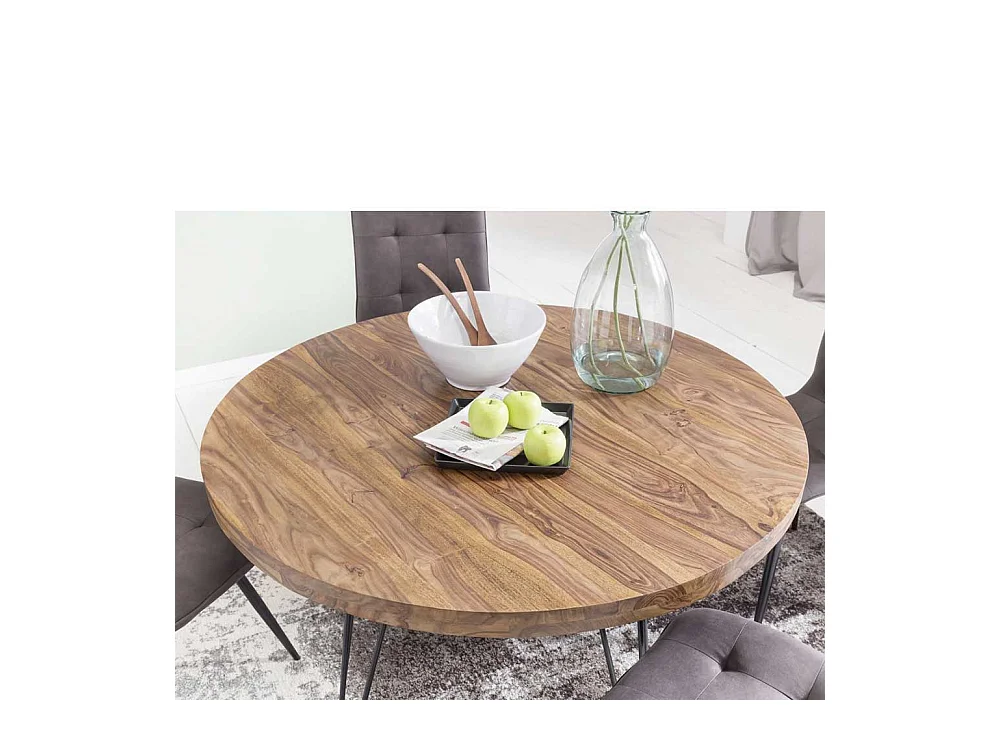 Runder Esstisch aus Sheesham Massivholz Metallgestell