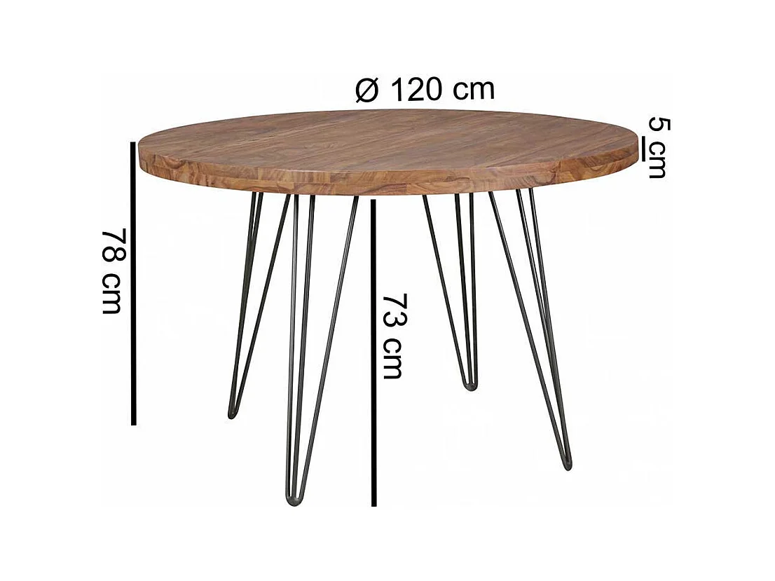 Runder Esstisch aus Sheesham Massivholz Metallgestell