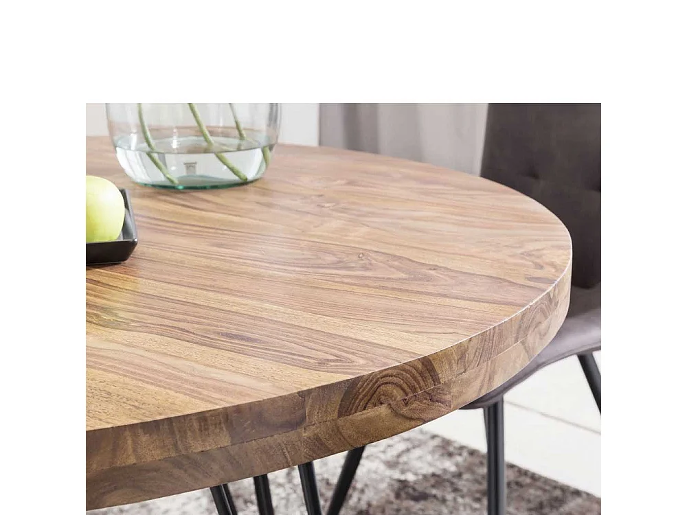 Runder Esstisch aus Sheesham Massivholz Metallgestell