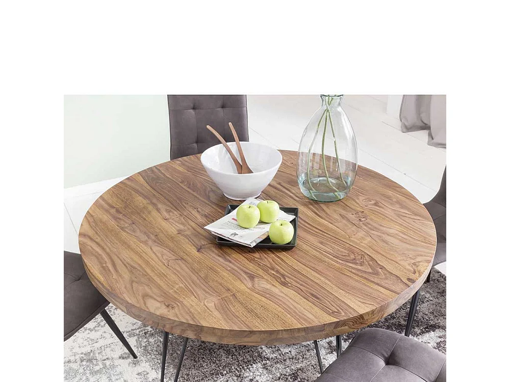 Runder Esstisch aus Sheesham Massivholz Metallgestell