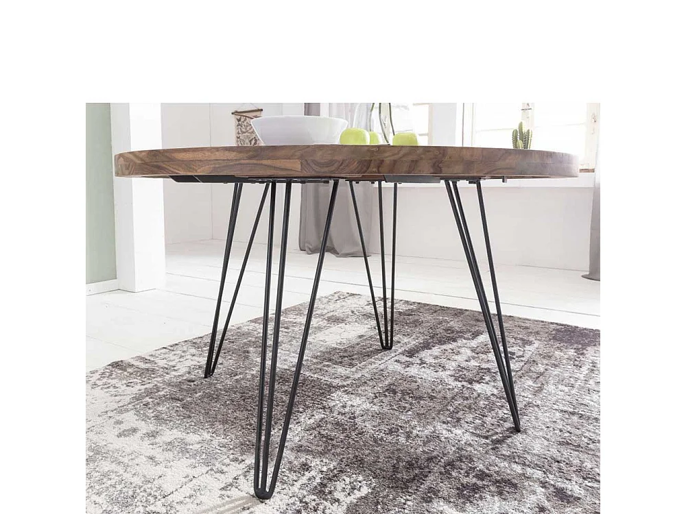 Runder Esstisch aus Sheesham Massivholz Metallgestell